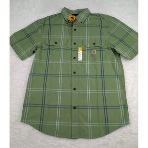 Carhartt Shirt Mens M Green Plaid Loose Fit Midweight Short Sleeve TW4625-M New‎